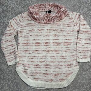 New Directions Cowl Neck Knit Sweater Pink Cream Large
